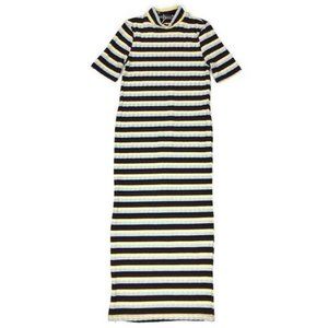 Zara Multicolor Striped Ribbed Knit Mock Neck Bodycon Midi Dress Zara